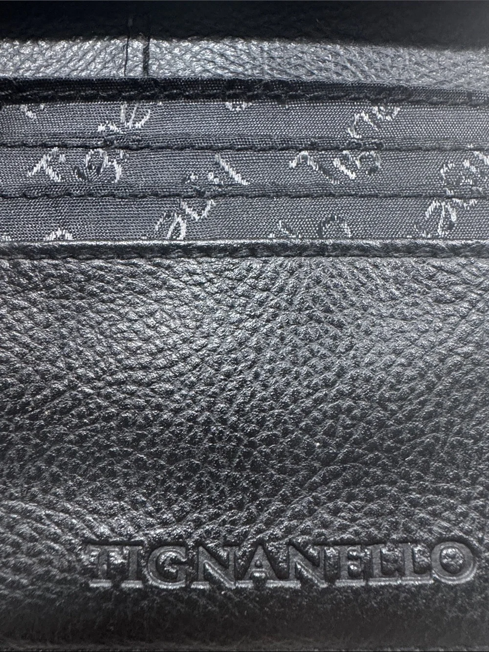 Tignanello Black Leather Trifold Wallet with White Stitching Genuine Leather